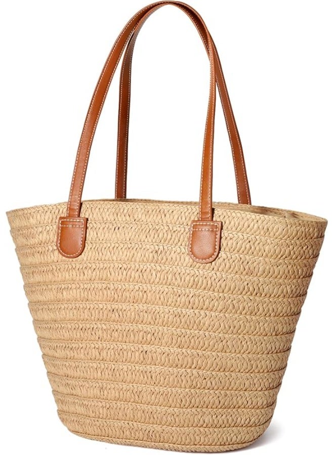 حقيبة شاطئ من القش للنساء - حقيبة كتف عطلة صيفية للحمل على الكتف - Image 2